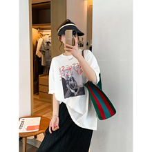爱情魔鬼鱼 白色圆领短袖印花T恤女2025年夏季新款宽松休闲上衣