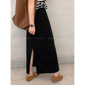 显瘦气质长裙子 新款 爱情魔鬼鱼 黑色后开叉直筒半身裙女2026春季