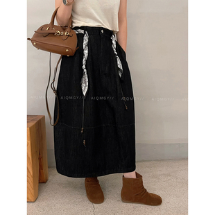 显瘦气质长裙 新款 爱情魔鬼鱼 蓝色配腰绳牛仔半身裙女2025年秋季