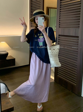 爱情魔鬼鱼 藏蓝色短袖卡通字母印花T恤女2026年夏季新款宽松上衣
