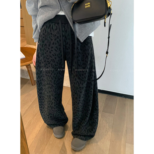 高腰宽松显瘦阔腿长裤 爱情魔鬼鱼 新款 女2025冬季 抽绳豹纹休闲裤