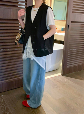 爱情魔鬼鱼 黑色V领通勤马甲女2026春季新款百搭叠穿外穿上衣外套