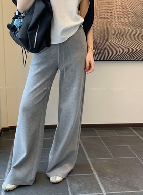 爱情魔鬼鱼 灰色抽绳休闲裤女2026春季新款高腰宽松直筒阔腿长裤