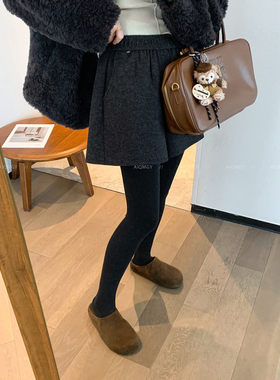 爱情魔鬼鱼 黑灰色高腰毛呢短裤女2025年冬季新款显瘦百搭阔腿裤