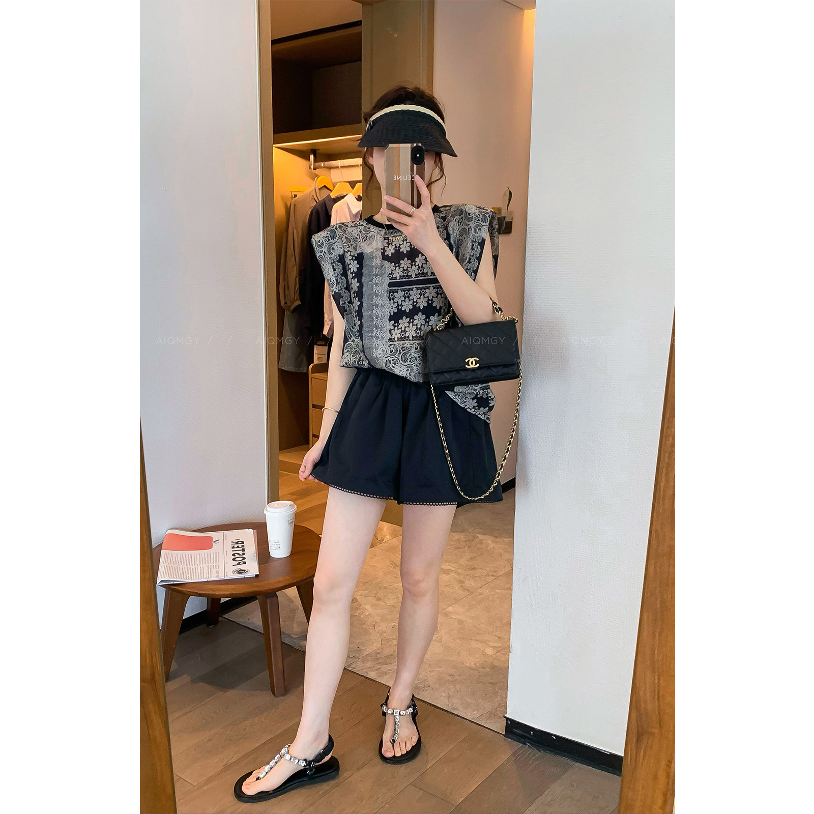 爱情魔鬼鱼 撞色圆领无袖提花T恤女2025夏季新款宽松显瘦气质上衣,女装/女士精品,T恤,淘宝优惠券,粉丝福利购,淘宝优惠卷