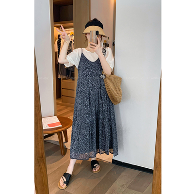 爱情魔鬼鱼 休闲两件套装女2025年夏季短袖T恤上衣碎花吊带连衣裙