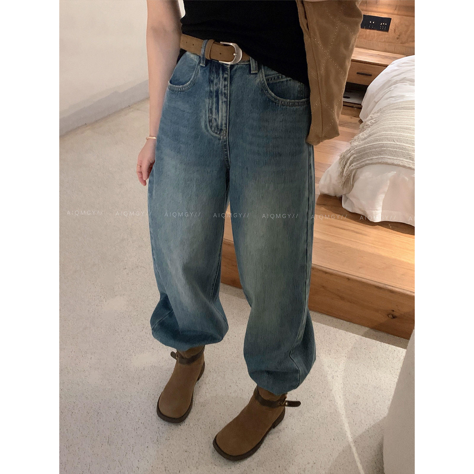 爱情魔鬼鱼复古牛仔裤女阔腿裤