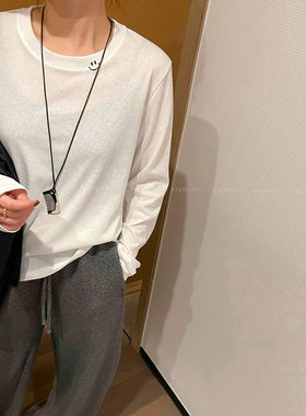 爱情魔鬼鱼 白色长袖圆领刺绣T恤女2026春季新款简约百搭显瘦上衣