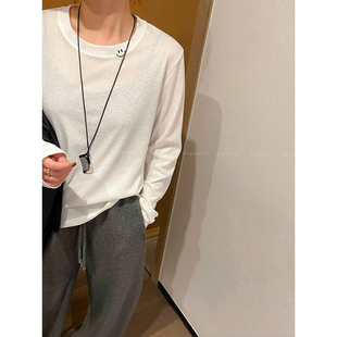 爱情魔鬼鱼 白色长袖圆领刺绣T恤女2026春季新款简约百搭显瘦上衣