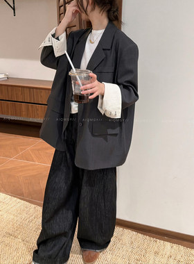 爱情魔鬼鱼 深灰色高级感西装外套女2026年秋季新款宽松西服上衣