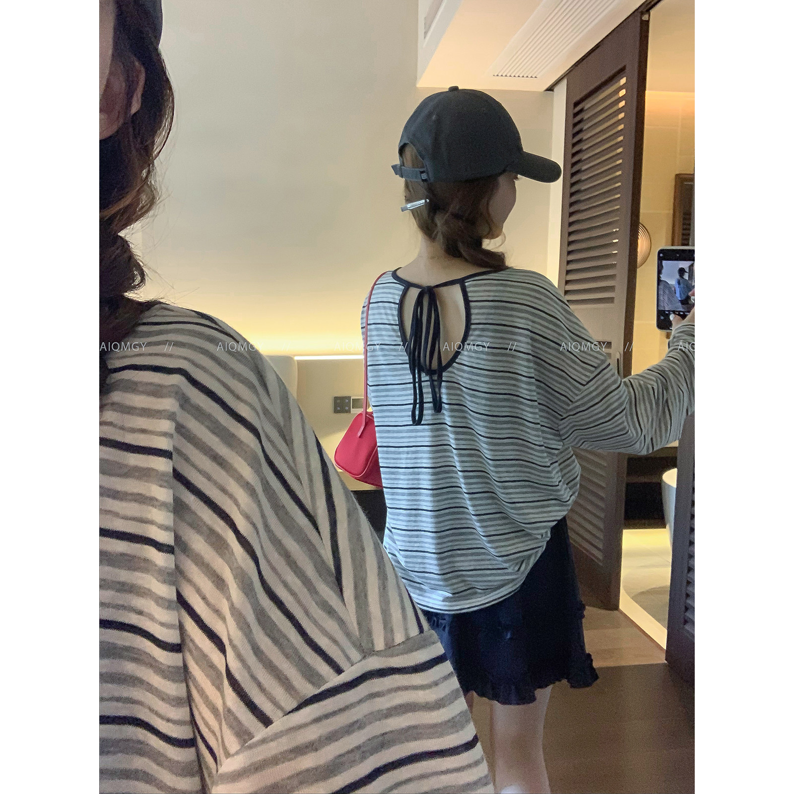 爱情魔鬼鱼 休闲套装女2026夏季新款长袖条纹T恤短款半身裙两件套
