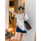 爱情魔鬼鱼 宽松百搭上衣 新款 白色圆领短袖 蕾丝拼接T恤女2026夏季