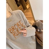 长袖 圆领字母刺绣T恤女2025冬季 新款 爱情魔鬼鱼 时尚 宽松百搭上衣