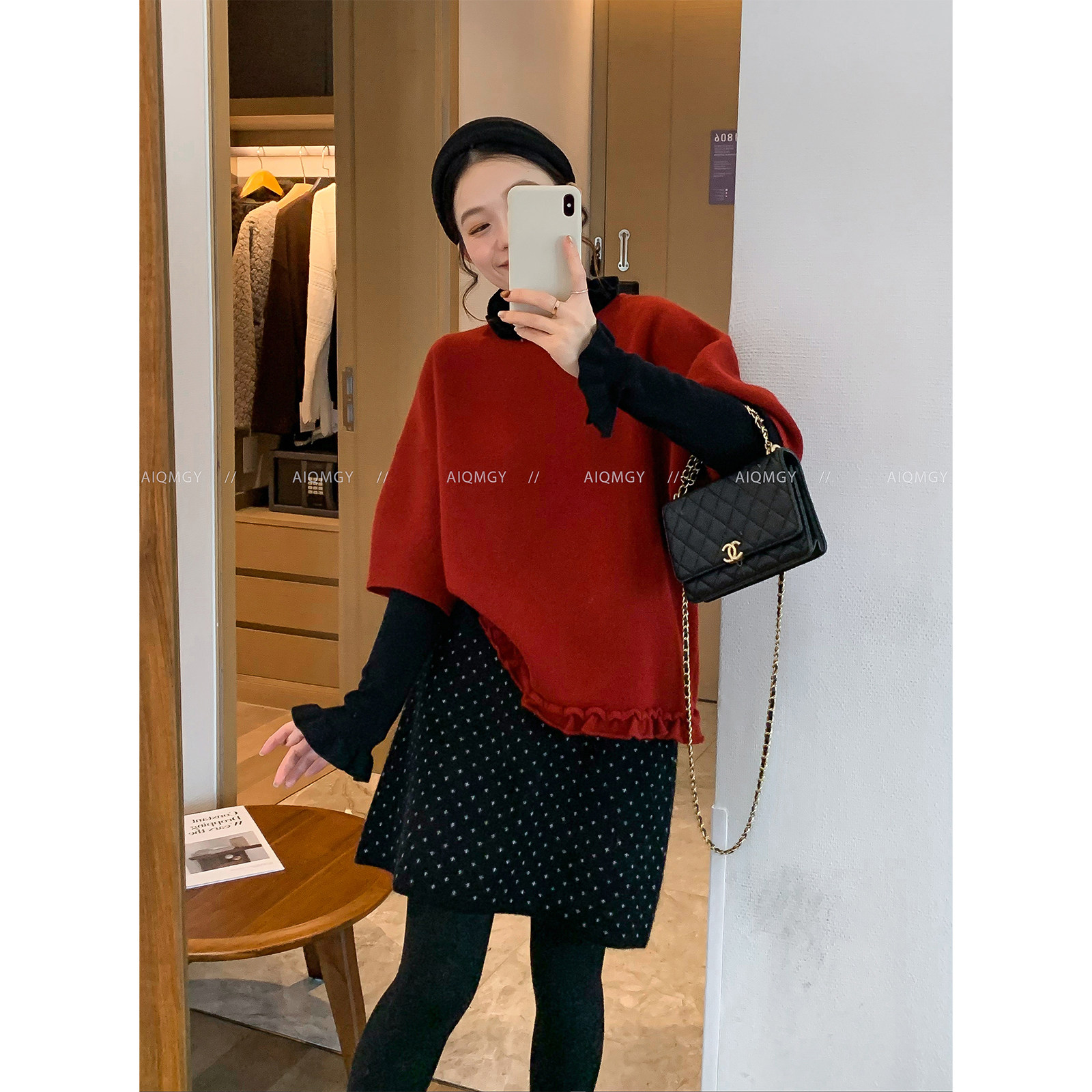 爱情魔鬼鱼五分袖木耳边针织衫