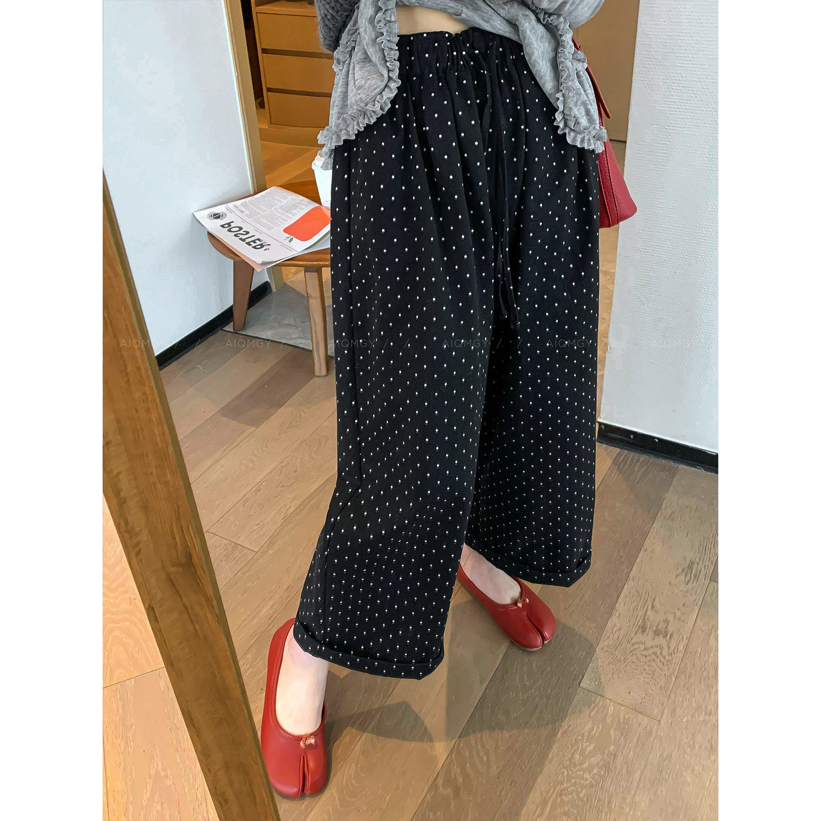 爱情魔鬼鱼 黑色复古波点直筒阔腿裤女2025年夏季新款宽松休闲裤,女装/女士精品,休闲裤,淘宝优惠券,粉丝福利购,淘宝优惠卷