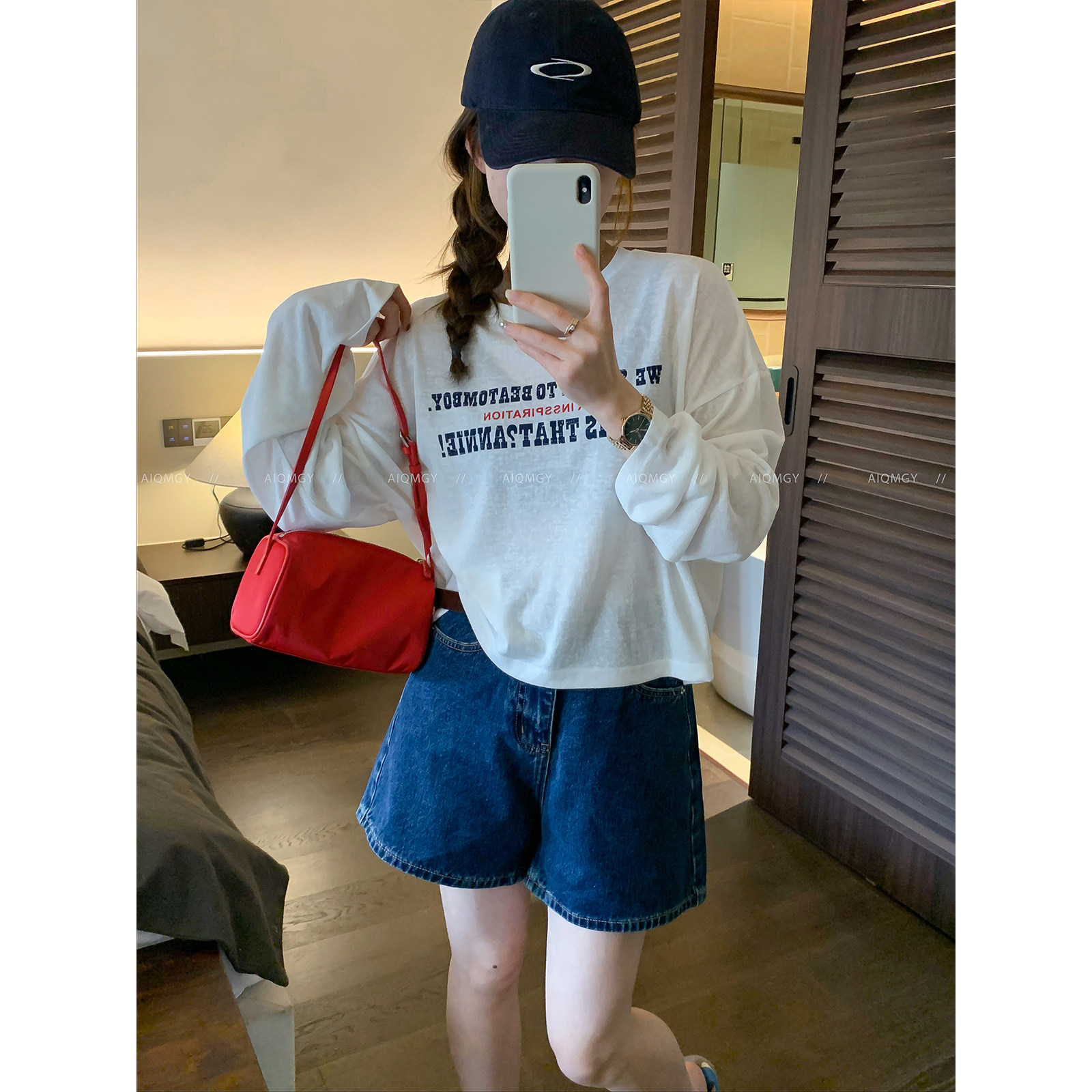 爱情魔鬼鱼 白色长袖圆领字母印花T恤女2026春季新款韩系宽松上衣