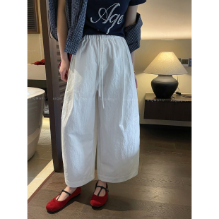 高腰宽松阔腿裤 爱情魔鬼鱼 新款 女2026春季 白色松紧腰系带休闲裤