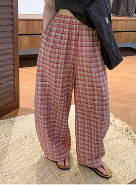 爱情魔鬼鱼格子纯棉休闲裤女