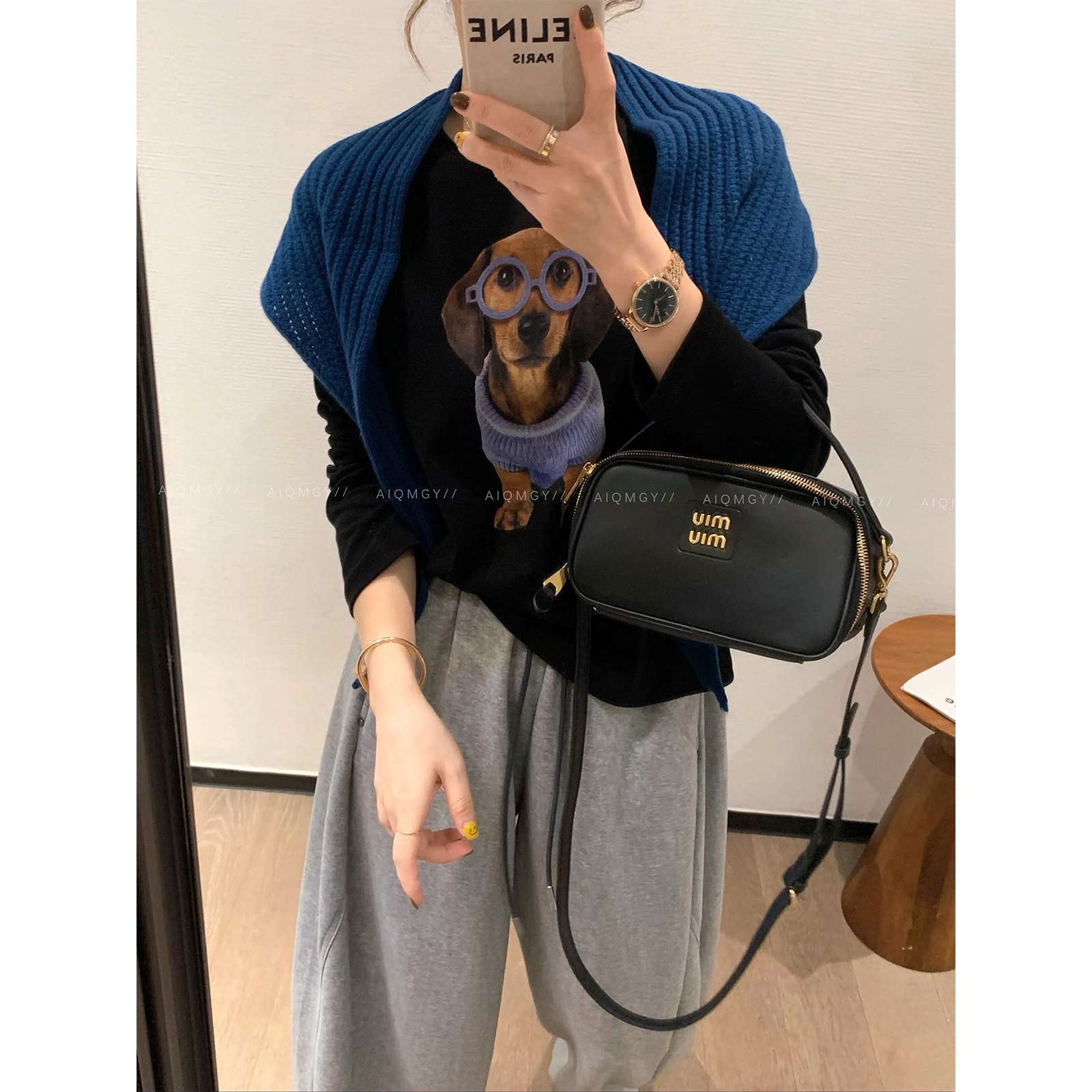 爱情魔鬼鱼圆领狗狗印花T恤女