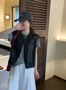 爱情魔鬼鱼 无袖圆领皮马甲背心女2026春季新款时尚洋气上衣外套