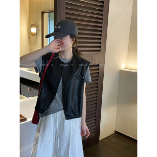 时尚 爱情魔鬼鱼 新款 圆领皮马甲背心女2026春季 洋气上衣外套 无袖