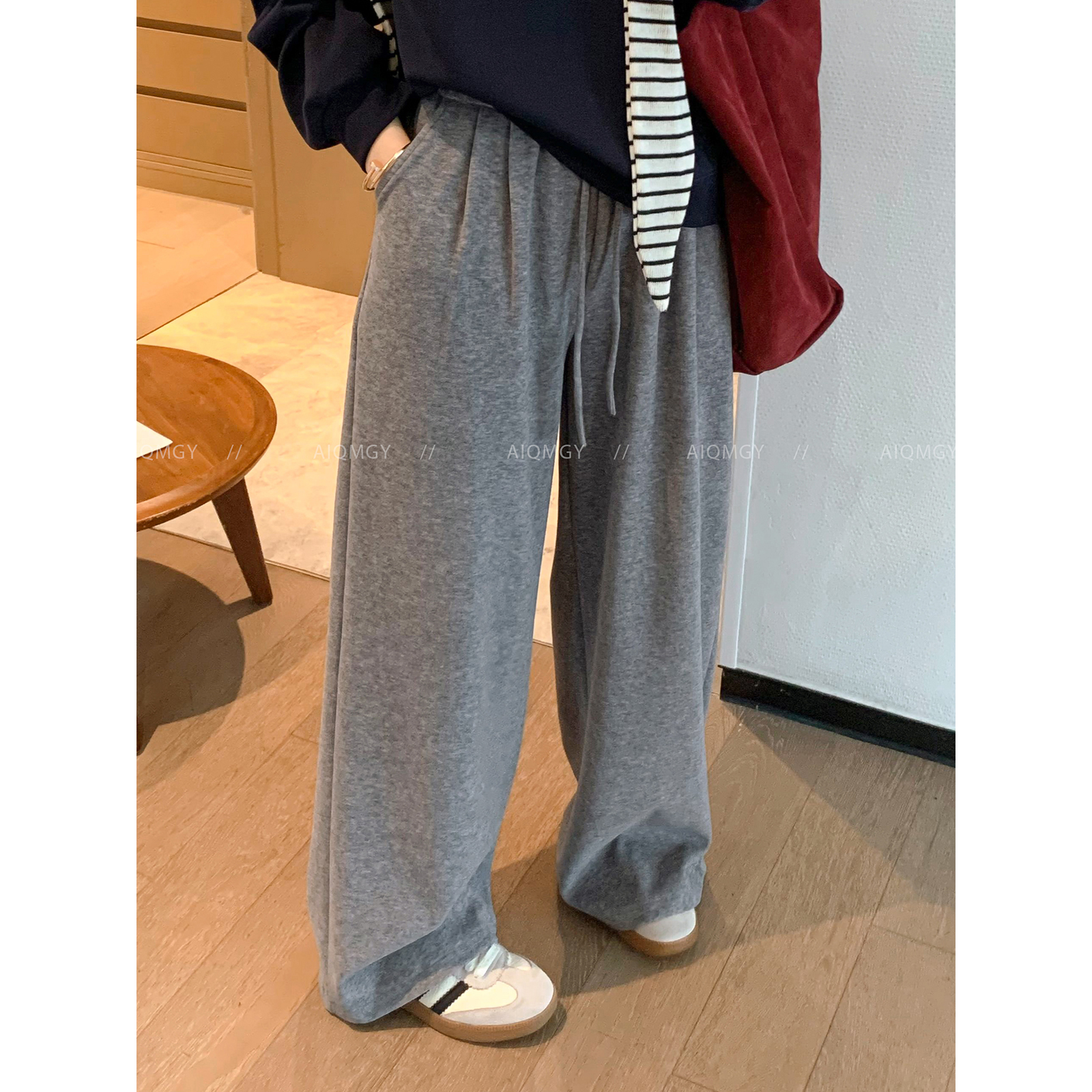 爱情魔鬼鱼抽绳高腰糯米休闲裤