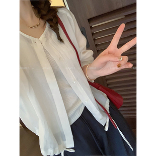爱情魔鬼鱼 休闲套装女2026夏季新款长袖圆领衬衫针织背心两件套