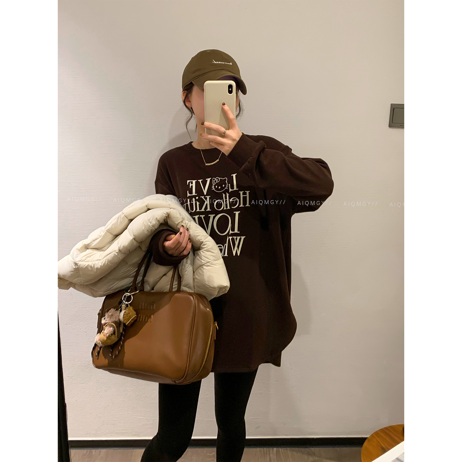 爱情魔鬼鱼圆领长袖字母磨毛T恤