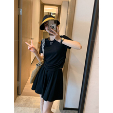 爱情魔鬼鱼 黑色两件套装女2025夏季新款圆领短袖上衣半身裙短裙