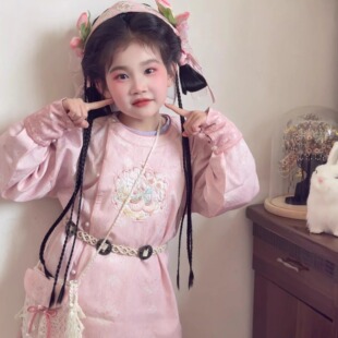 儿童汉服女童春装国风唐制圆领袍儿童轻中式裤子套装纯棉里妃子笑