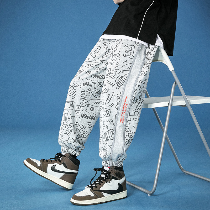 春季新款中性蒙马特印花裤宽松大码卫裤，男装休闲裤，星座1602（原101B）