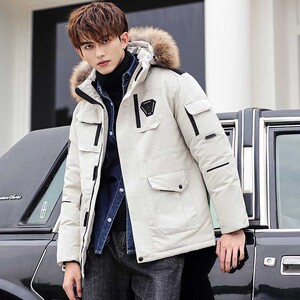 现货 21秋冬连帽派克服男韩版潮流白鸭绒羽绒服外套YR5586P100图片