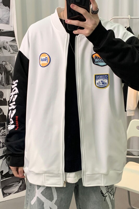 XZ1007-1-W111P45连帽开衫卫衣男运动外套班服港风夹克报纸墙,男装夹克,星座1602（原101B）