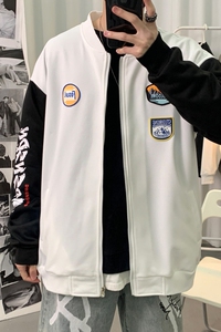 XZ1007-1-W111P45连帽开衫卫衣男运动外套班服 港风夹克 报纸墙图片