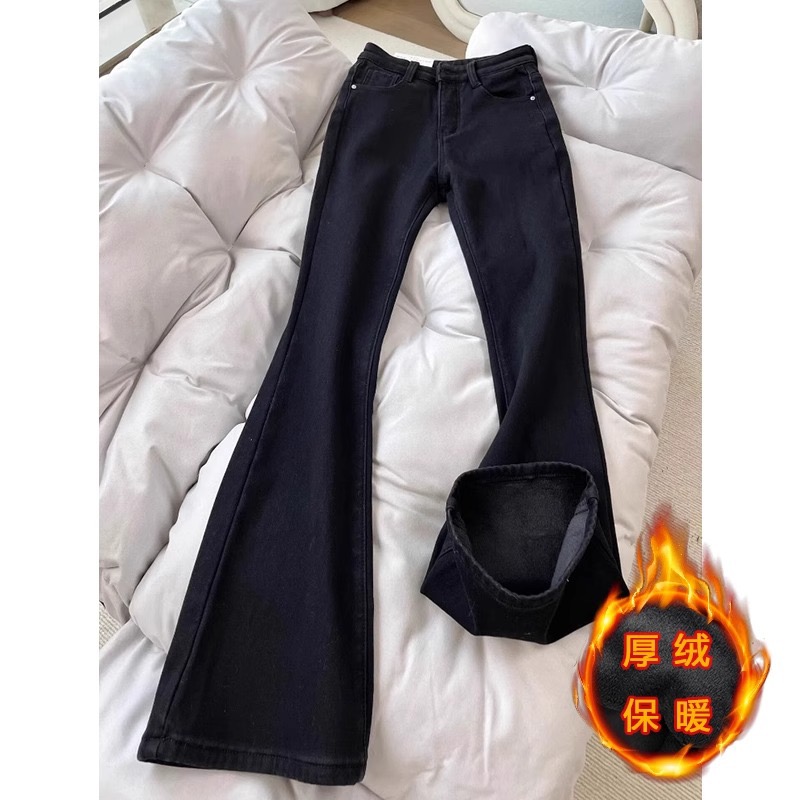 衣之派黑色微喇牛仔裤女新款高腰显瘦胖mm身材喇叭裤