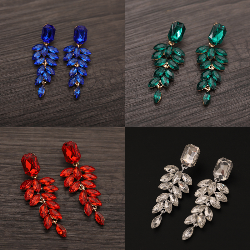 轻奢彩色水晶叶子水滴新娘耳环