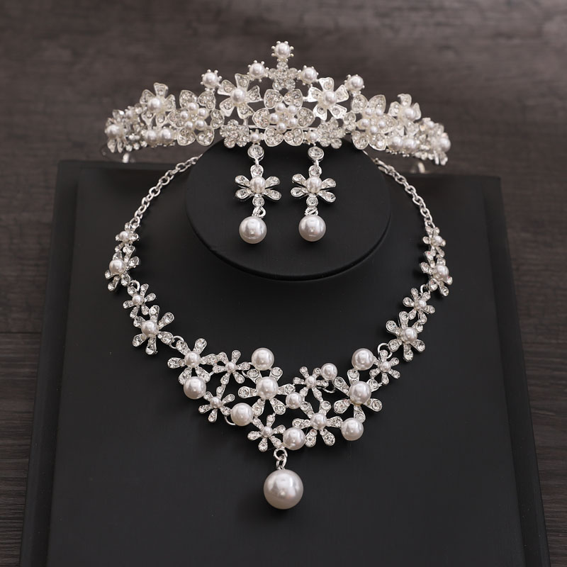 韩式新娘饰品水钻珍珠皇冠项链
