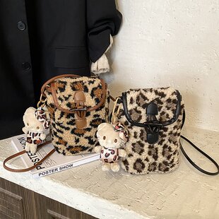 豹纹毛绒迷你小包包女2025新款超火毛毛手机包秋冬百搭休闲斜挎包