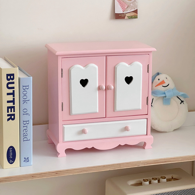 粉嫩少女心镂空昭和木柜子收纳盒