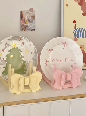 少女心蝴蝶结托架托盘ins风简约沥水架厨房架桌面收纳架木质书架