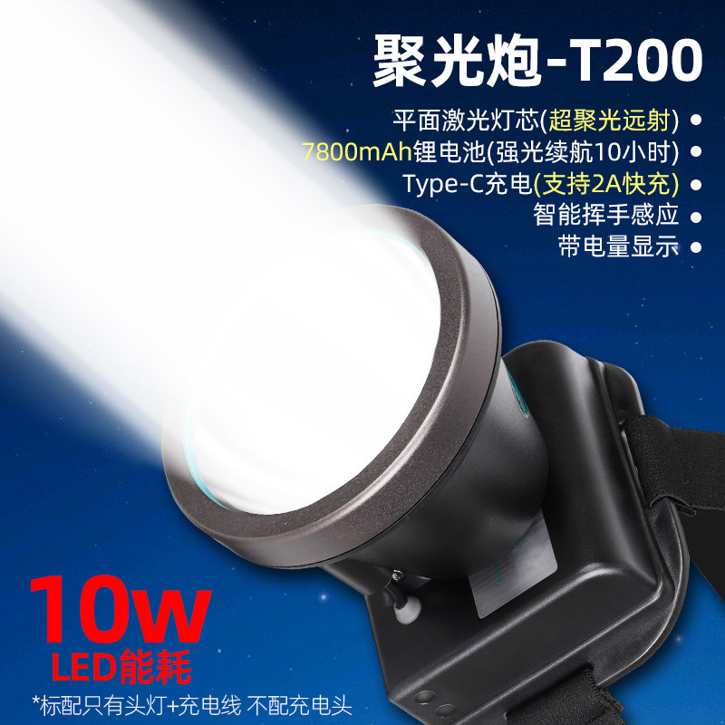 格邦T200白光头灯头戴式聚光强光超亮充电照明户外夜钓鱼led矿灯