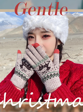 Christmas Knitted Gloves Women's Warm Gloves圣诞针织手套