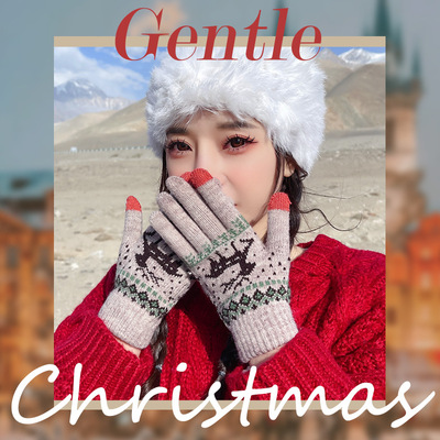 Christmas Knitted Gloves Women's Warm Gloves圣诞针织手套