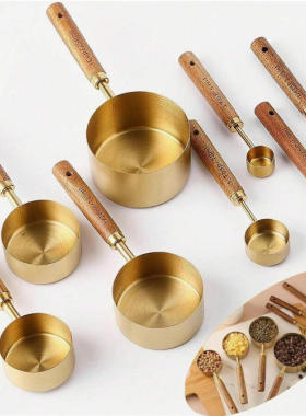 Stainless steel measuring cup 8pcs wooden handle baking tool