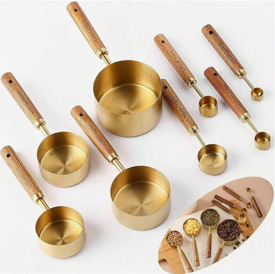 Stainless steel measuring cup 8pcs wooden handle baking tool