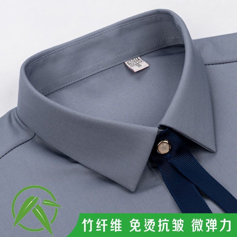 爆款竹纤维职业灰色衬衫女短袖新款气质正装免烫衬衣工作服通勤