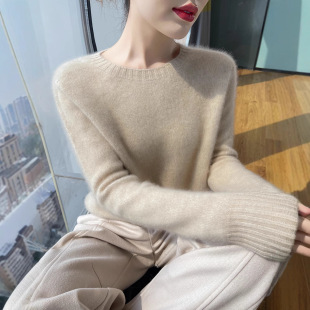 百搭新款 秋冬软糯100%羊毛衫 修身 女毛衣低圆领打底衫 加厚针织衫