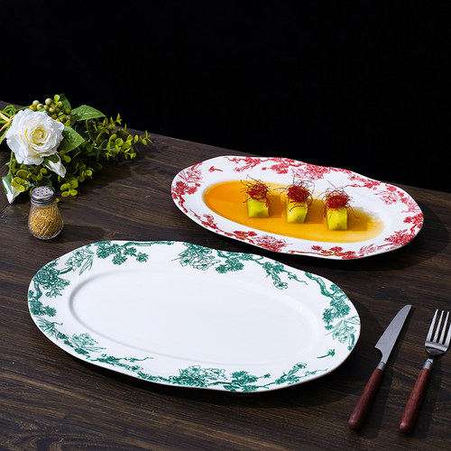 椭圆波浪形陶瓷餐厅家用餐盘摆盘