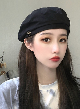 网红春夏黑色ins风英伦八角帽子