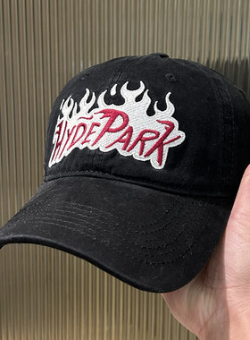 美式复古火焰字母HYDEPARK刺绣棒球帽男女四季通用显脸小鸭舌帽